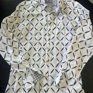 Ted Baker White Shirt with Black Geometric Design